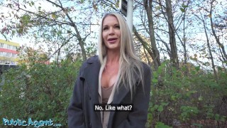 Public Agent - Blonde British MILF sloppy outdoors POV public blowjob English teacher hardcore sex